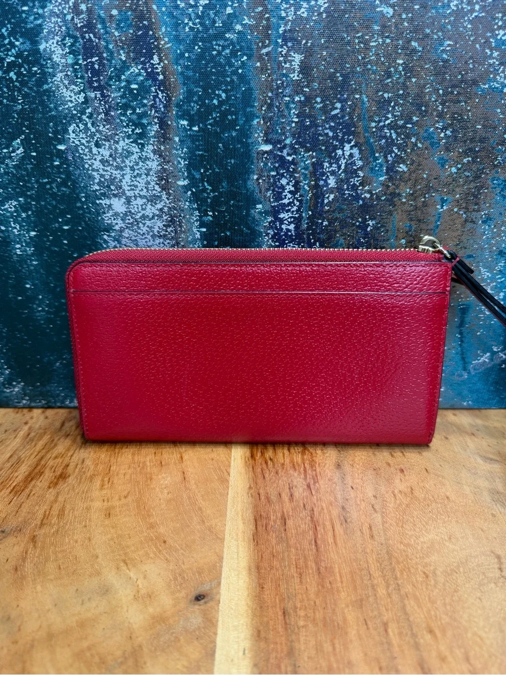 Kate Spade Classic Red Pebbled Leather Double Zip Wristlet Wallet